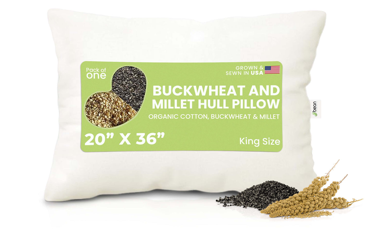 Organic Multi-Grain Sleep Pillow Ideal for Back and Side Sleepers for Therapeutic Head and Neck Support - Buckwheat and Millet Hull Fill