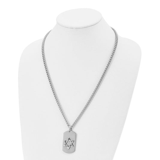 Stainless Steel Star of David Dog Tag Necklace - 24 Inch