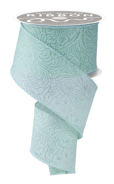 2.5"X10YD FLORAL/LEAVES MINT