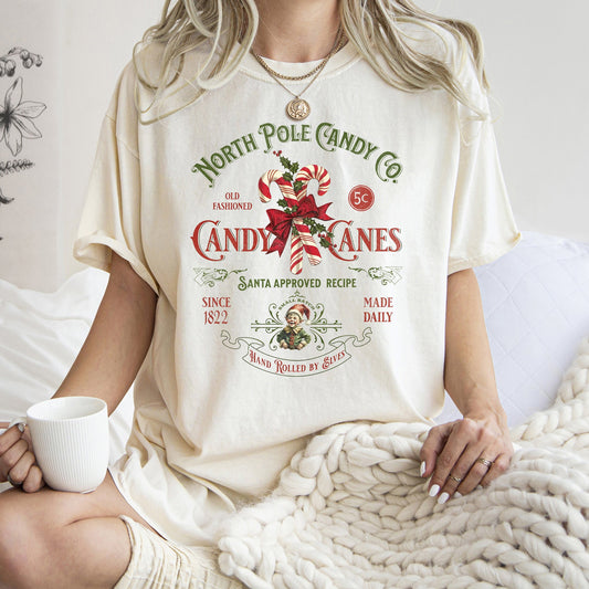 North Pole Candy Company, Christmas, Retro Sign, Comfort Colors Tshirt