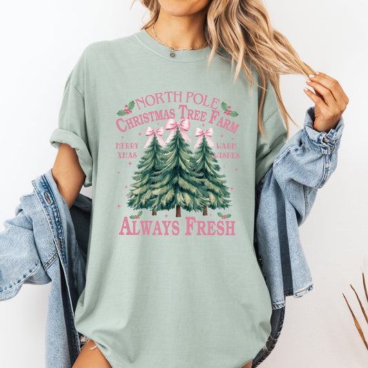 North Pole Christmas Tree Farm, Winter, Santa, Snow, Xmas Tshirt Comfort Colors T-Shirt