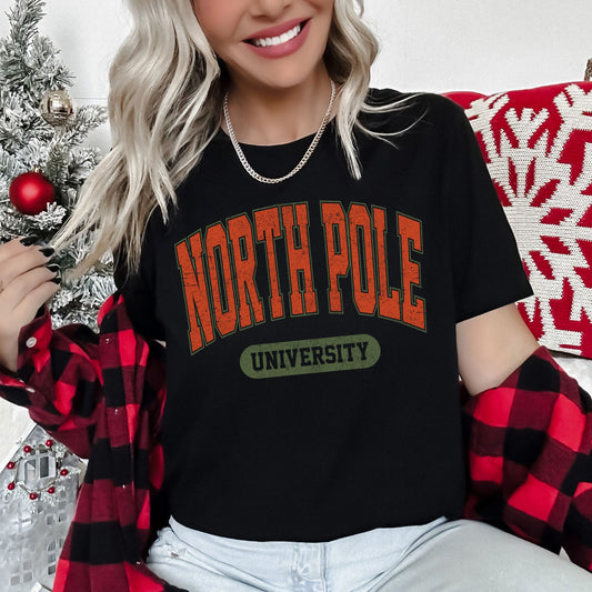 North Pole University, Collegiate Style, Retro, Christmas, Santa Super Soft Tees