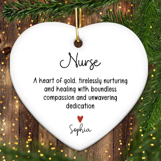 A Heart Of Gold Nurse - Personalized Heart Ceramic Ornament - Christmas Gift For Nurse, CNA, Registered RN, Healthcare Worker