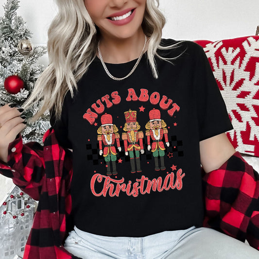 Nuts About Christmas, Nutcrackers, Retro, Checkered Super Soft Tees
