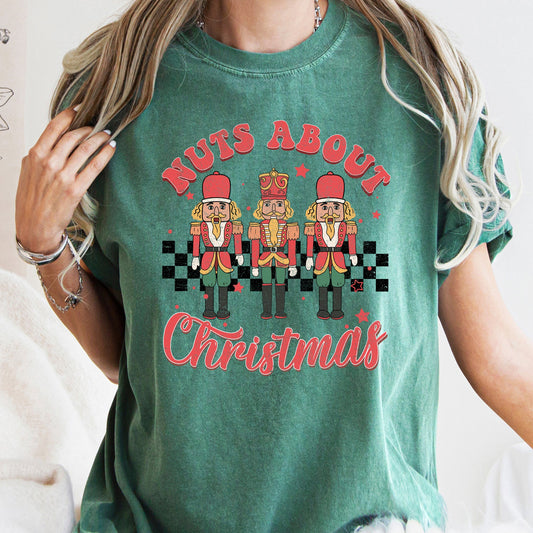 Nuts About Christmas, Nutcrackers, Retro, Checkered, Comfort Colors Tshirt