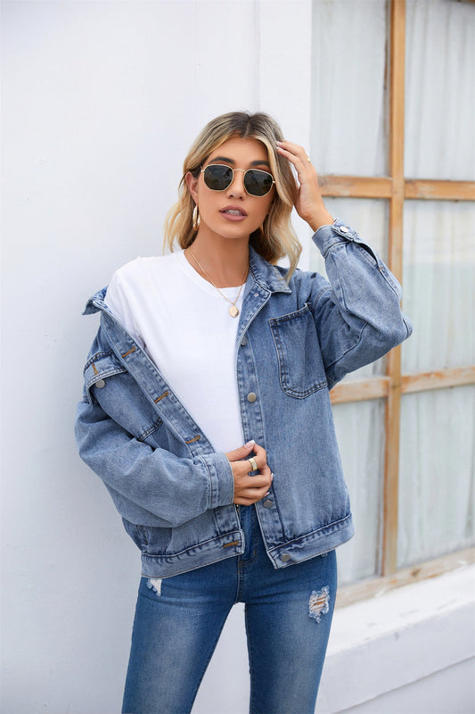 Women Clothing Retro Washed Denim Jacket