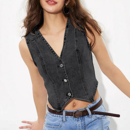 Women Clothing V neck Denim Vest Top