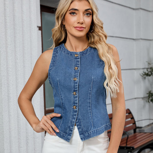 Autumn Sleeveless Design Washed Denim Vest Top Women