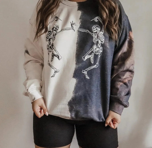 Fall Women Tops Skull Printing Color Contrast Personality Street Loose Sweater Women