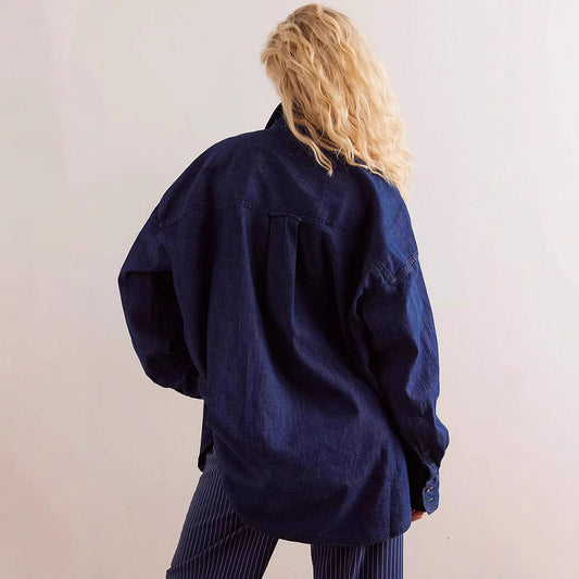 Women Loose Retro Casual Laid Back Denim Shirt