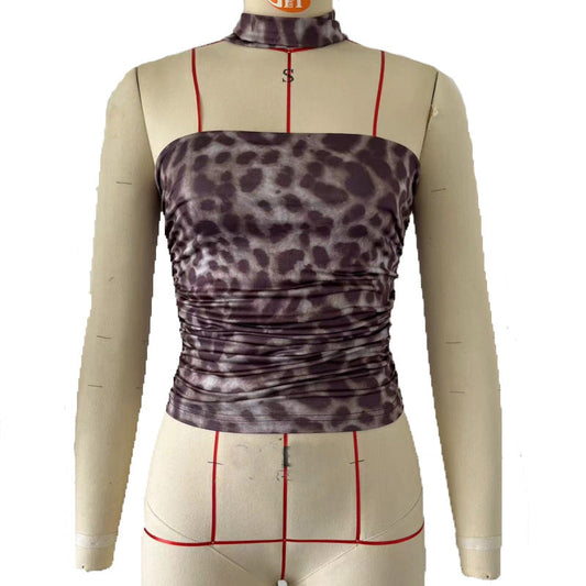 Women Leopard Print Sexy off Shoulder Bandeau Slim Fit Slimming Vest Women