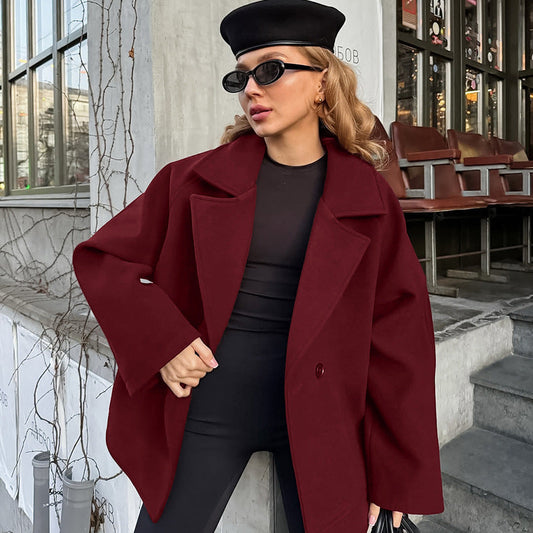 Autumn Winter Atmosphere Woolen Coat Women Waist Controlled Lace up All Matching Long Sleeve Woolen Cloth Overcoat