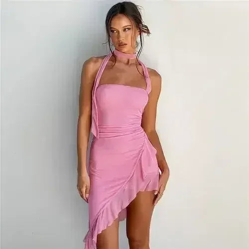 Fashion Halter Off-shoulder Slim Fit Stringy Selvedge Dress