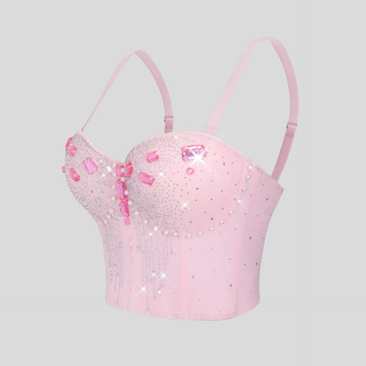 Women Wear Tube Top Rhinestone Chain Handmade Small Vest Sling Basic Design