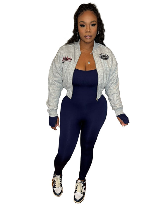 Women Wear Brushed Hoody Casual Sports Zipper Embroidered Varsity Jacket Coat for Women