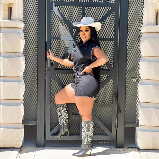 Women Clothing Sexy Short Sleeve Stretch Denim Romper Summer Jumpsuit