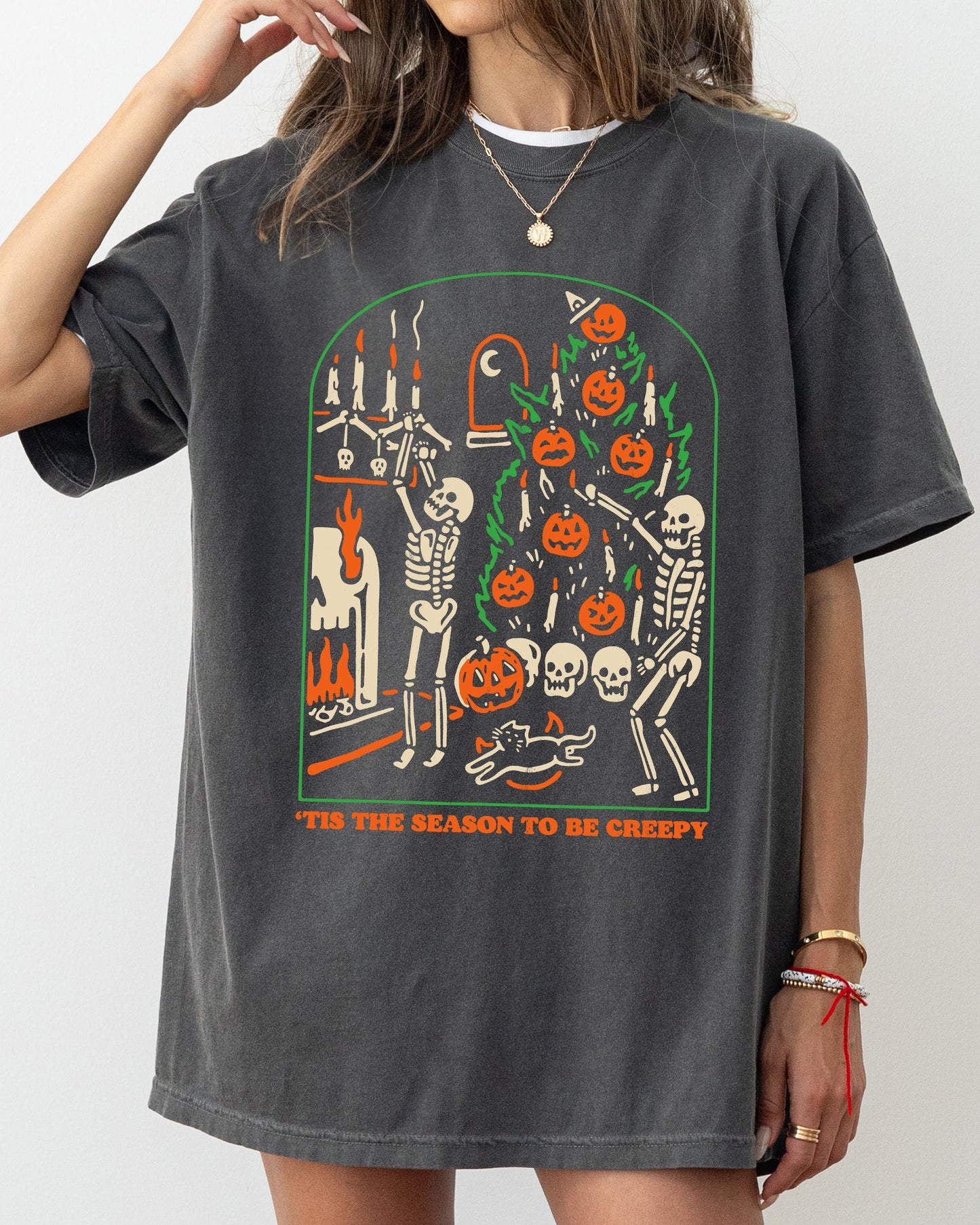 Tis The Season To Be Creepy, Spooky, Skeleton, Funny, Witch, Aesthetic, Meme, Halloween, Costume, Tshirt Comfort Colors T-Shirt