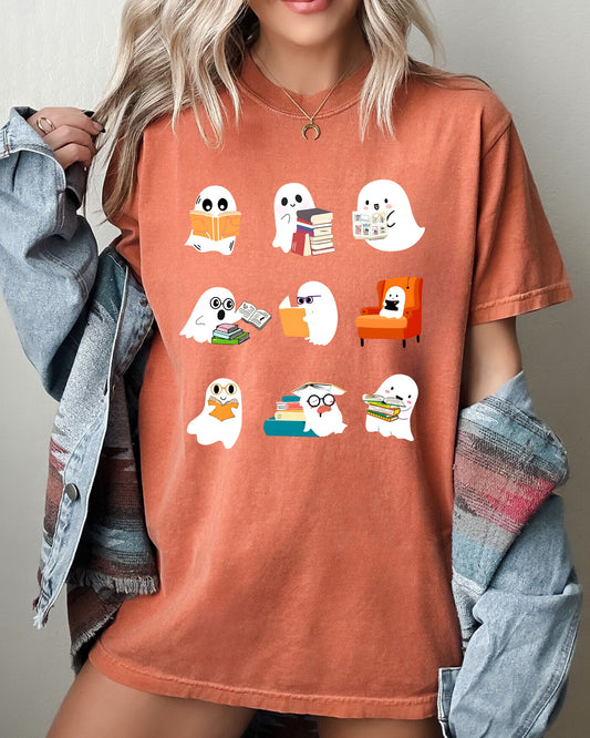Book Lover Mini Ghosts, Skeleton, Coffin, Funny, Pumpkin, Spooky, Witch, Aesthetic, Meme, Halloween, Costume, Tshirt Comfort Colors T-Shirt