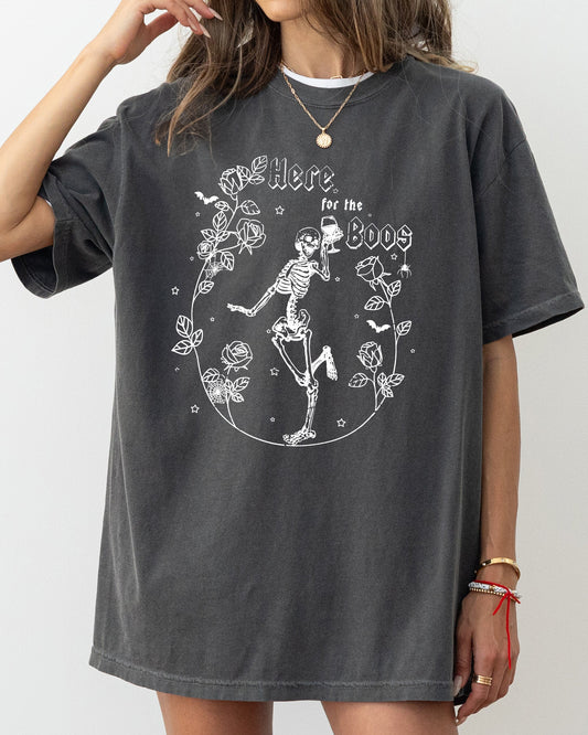 Here For The Boos, Skeleton, Ghost, Witch, Skull, Spooky, Aesthetic, Meme, Halloween, Costume, Tshirt Comfort Colors T-Shirt