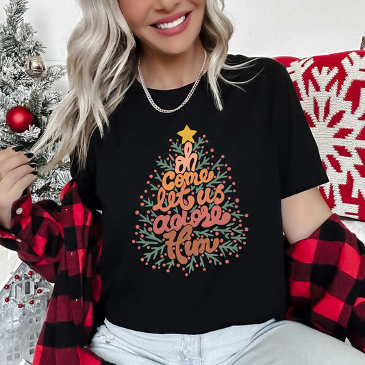 Oh Come Let Us Adore Him, Retro Sign, Christmas, Religious Super Soft Tees