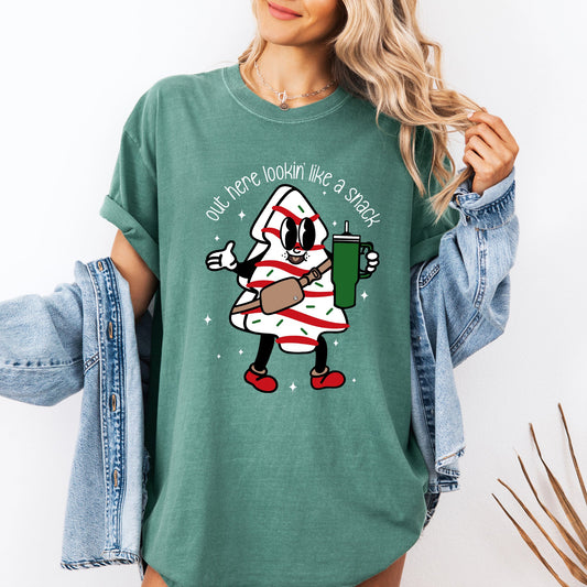 Out Here Looking Like A Snack, Christmas Cake, Funny, Cute, Santa, Xmas Tshirt Comfort Colors T-Shirt