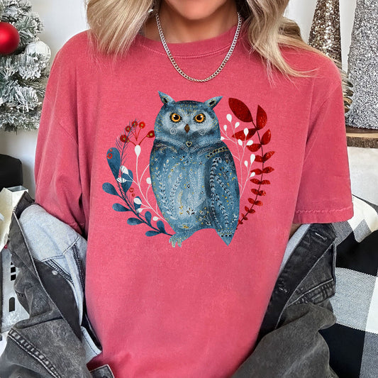 Owl, Folk Art, Scandinavian, Winter, Christmas, Comfort Colors Tshirt