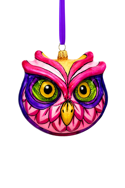 Peony Owl Polish Glass Ornament