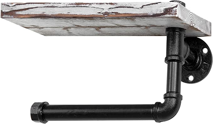 (9.8 in - Rustic White) Industrial Toilet Paper Holder with Shelf,