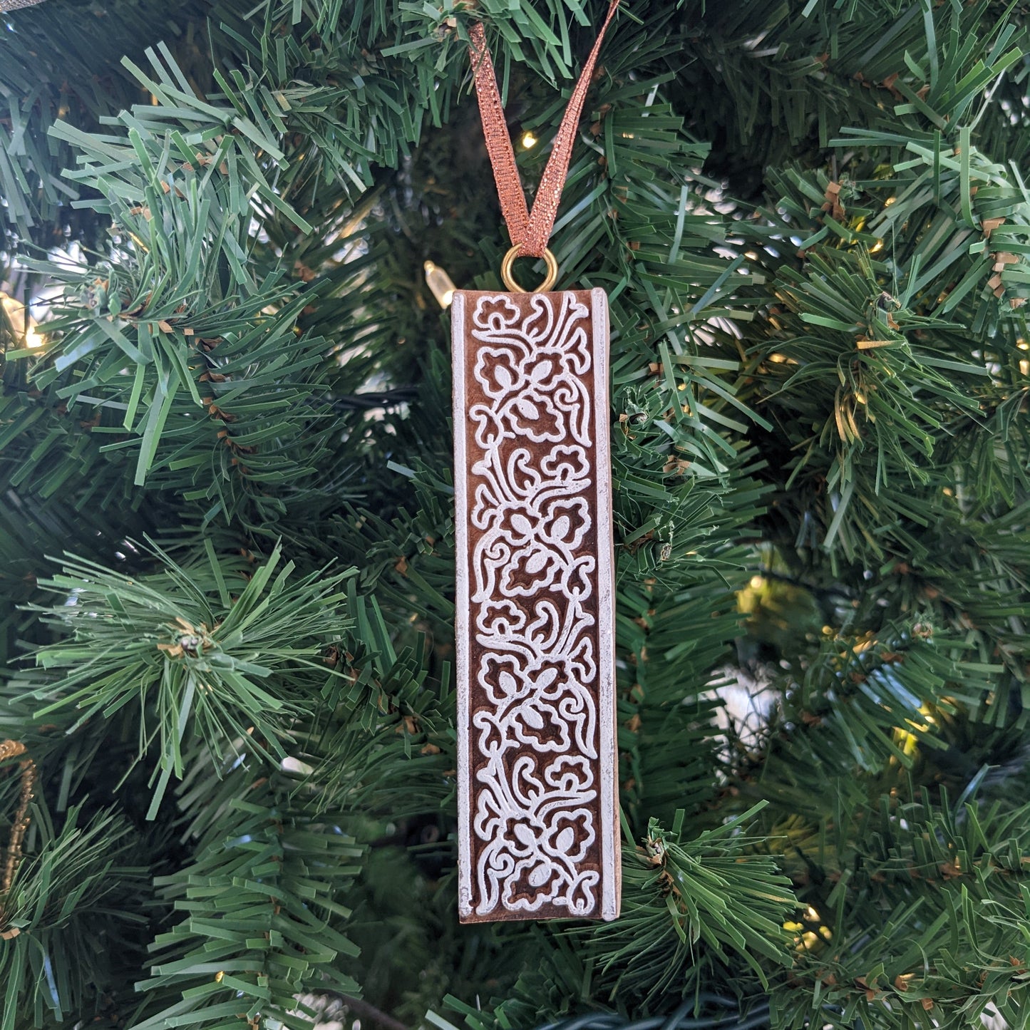 Hand Carved Lace Wooden Block Ornament