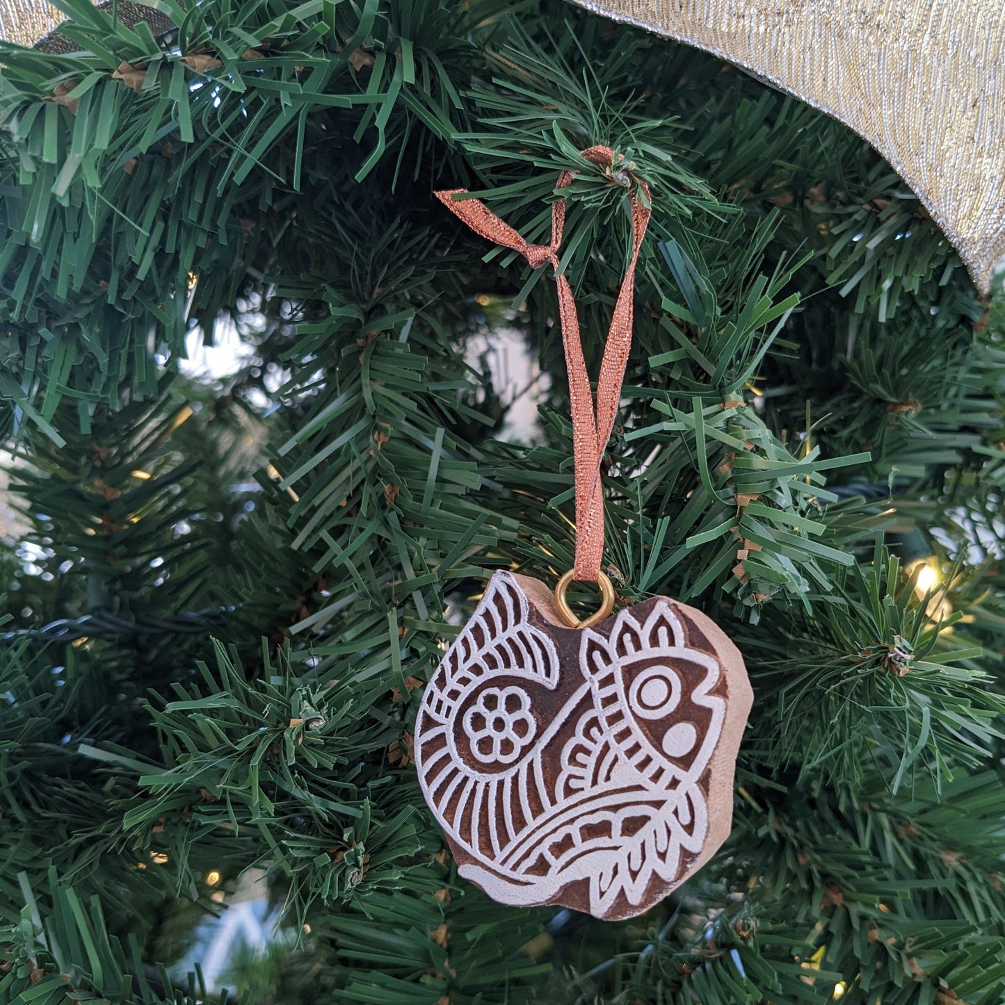 Hand Carved Fish Wooden Block Ornament
