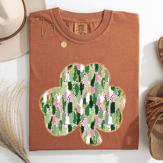 Painted, Faux Glitter, St Patrick's Day, Shamrock, Clover, Lucky, Leprechaun Tshirt Comfort Colors T-Shirt