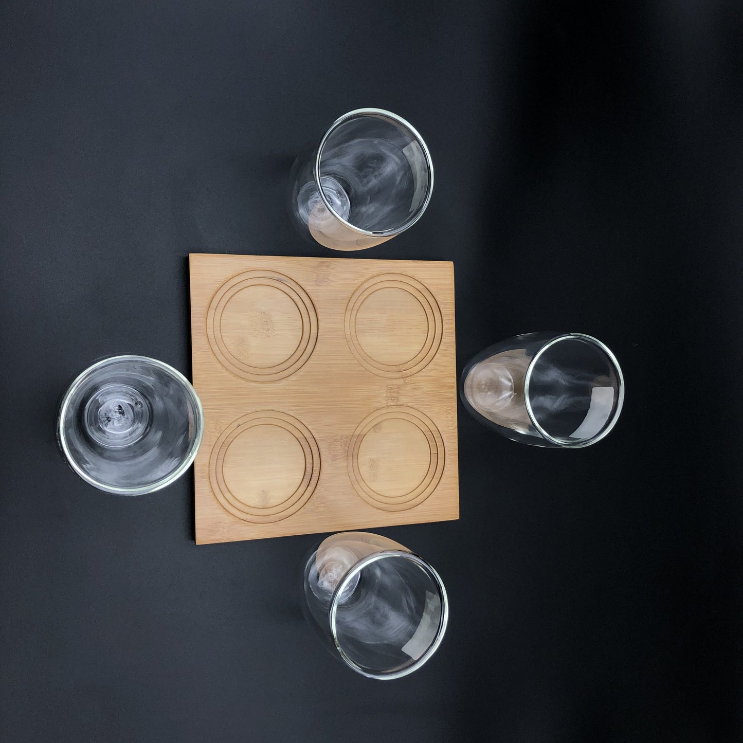 A Set Of A 4 Section Bamboo Tray With 4 Double walled Thermo Glasses | Dinnerware
