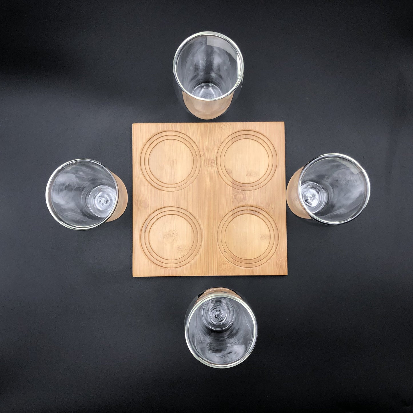 A Set Of A 4 Section Bamboo Tray With 4 Double walled Thermo Glasses | Dinnerware