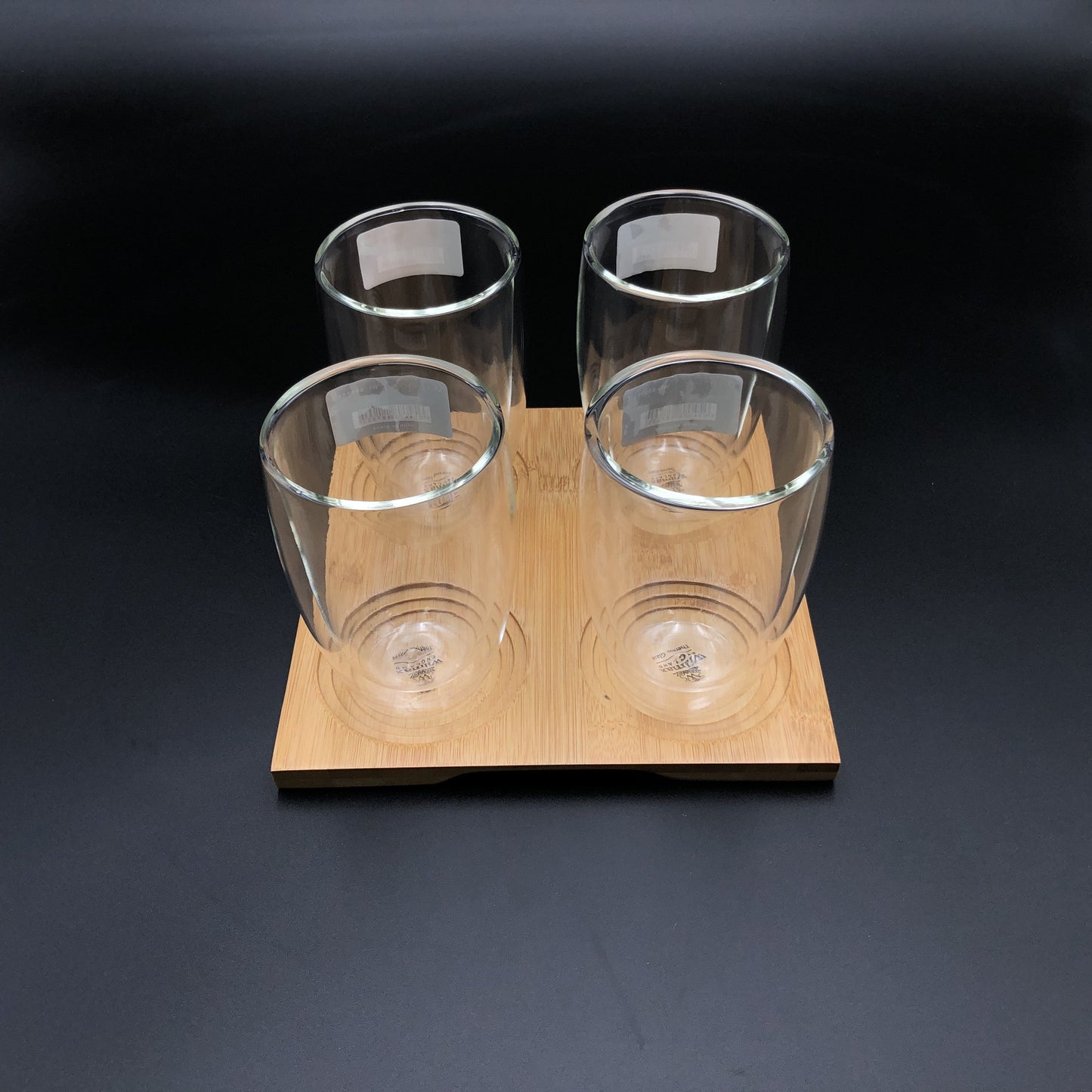A Set Of A 4 Section Bamboo Tray With 4 Double walled Thermo Glasses | Dinnerware