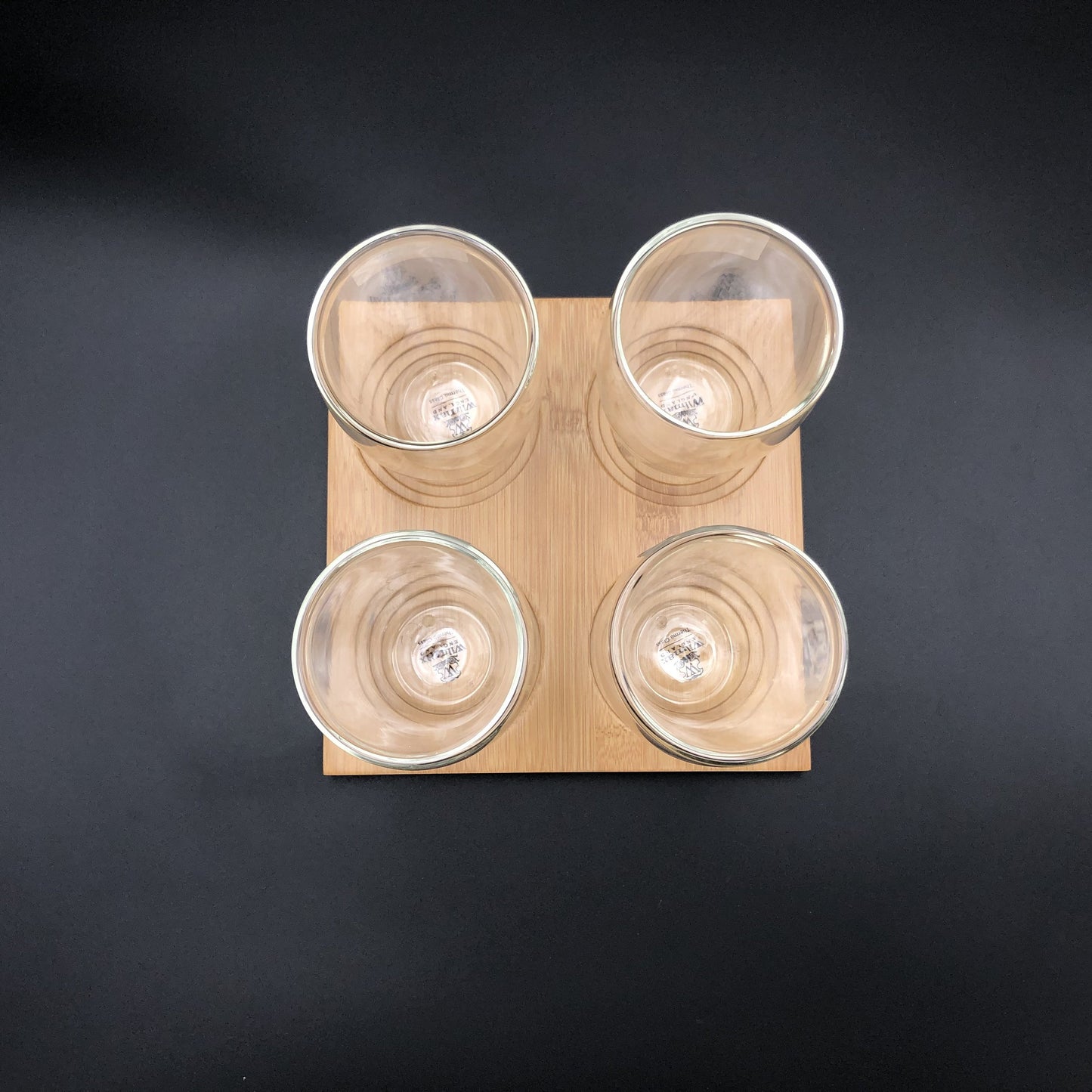 A Set Of A 4 Section Bamboo Tray With 4 Double walled Thermo Glasses | Dinnerware
