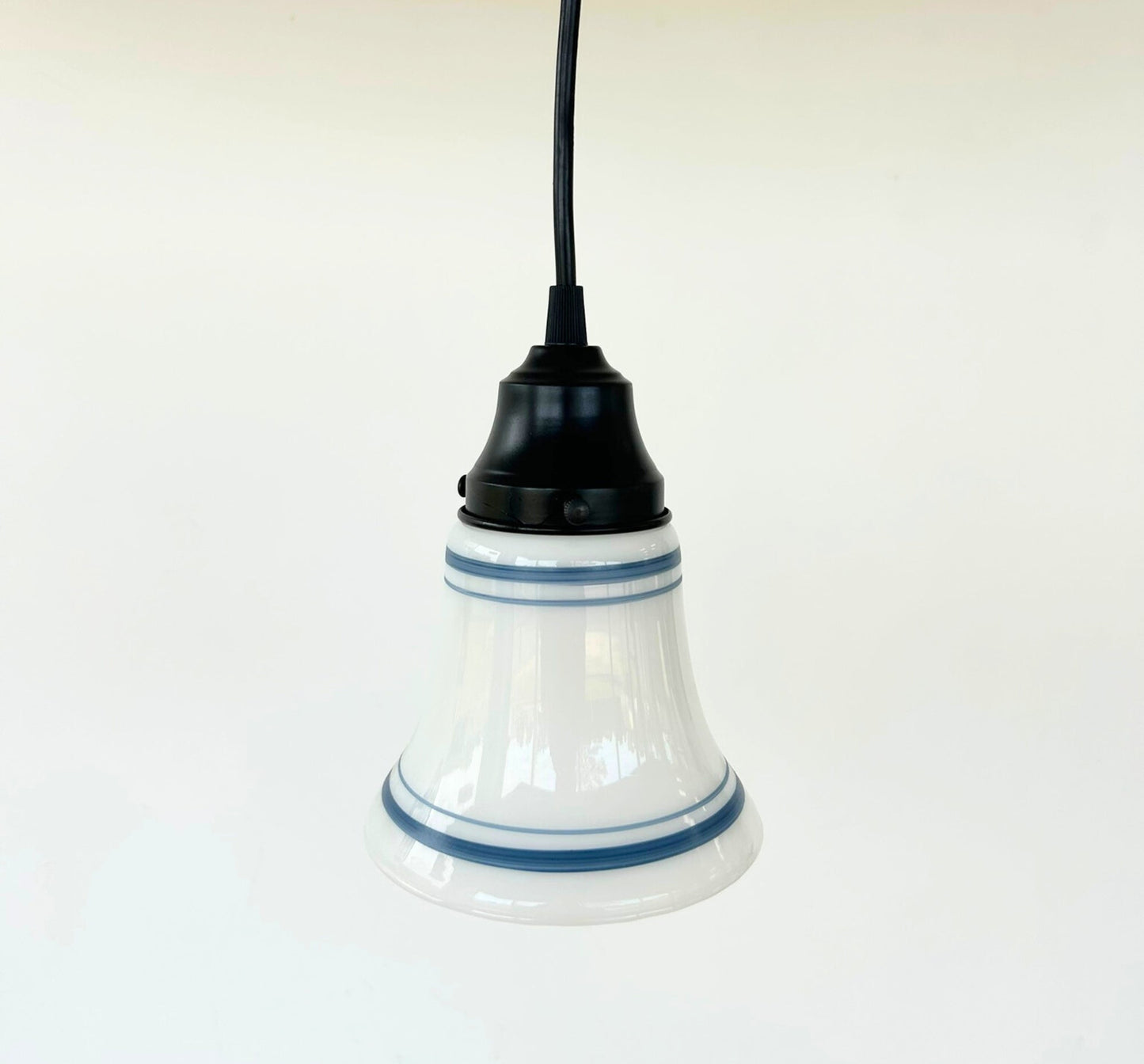 1940's Traditional Milk Glass Bell With Blue Accent Wall Sconce/Pendant Light