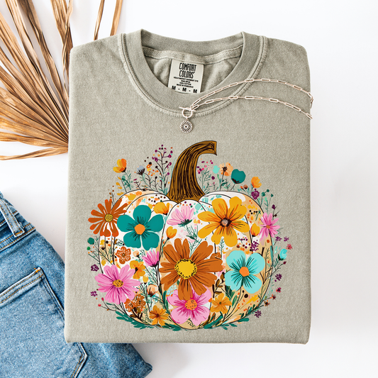 Pumpkin Floral, Halloween, Fall, Autumn, Comfort Colors T-Shirt