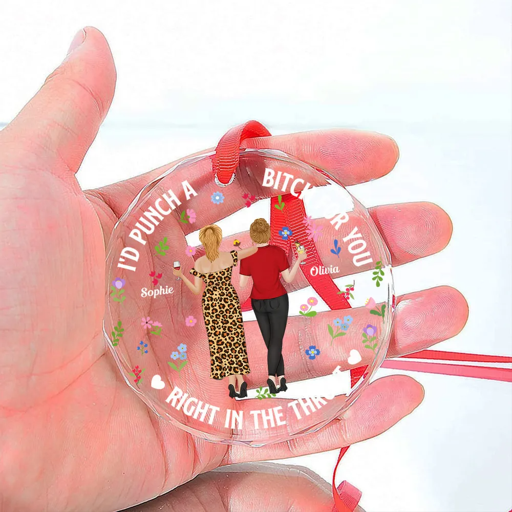 Punch Bitch Besties - Personalized Circle Glass Ornament - Christmas Gift for Besties, Sisters, Best Friends