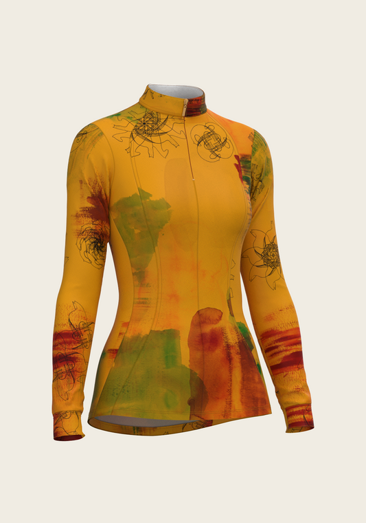 Horse Flower Fair in Ochre Quarter Zip Sun Shirt