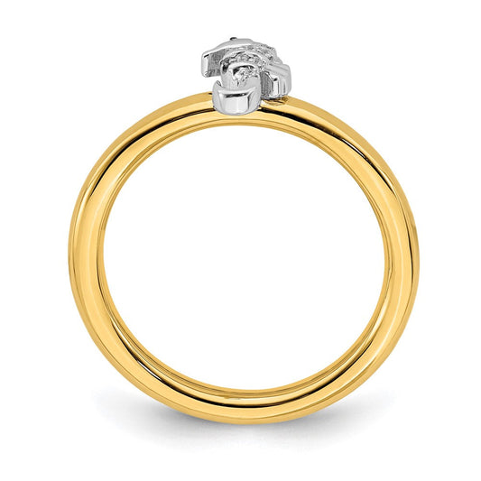 14k Yellow Gold Plated, Sterling Silver & Diamond Stack Seahorse Ring