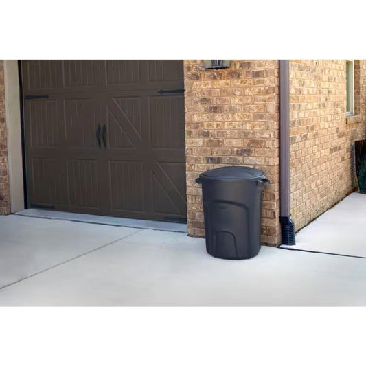 32-Gallon Black Plastic Indoor Outdoor Trash Can with Lid - Made in USA