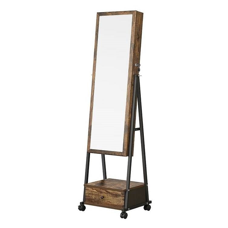Modern Industrial Metal Wood Jewelry Armoire Cabinet Organizer Mirror | Kitchen + Metal