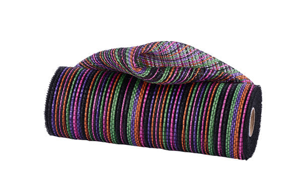 10"X10YD VERTICAL MULTICOLOR STRIPE MESH ORG/PRPL/LIME/HOT PNK/BLK