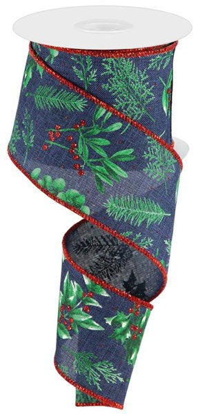 2.5"X10YD WINTER FOLIAGE NAVY/GREEN/RED