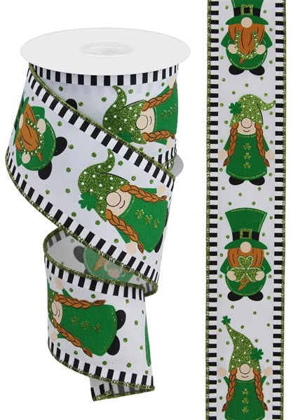 2.5"X10YD ST PATRICKS DAY GNOMES WHITE/GREEN/BLACK/WHITE