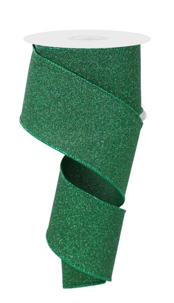2.5"X10YD FINE GLITTER ON FAUX ROYAL EMERALD GREEN