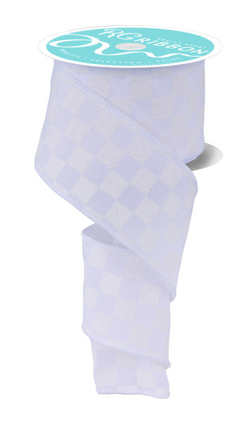 2.5"X10YD PRINT GLITTER CHECK WHITE