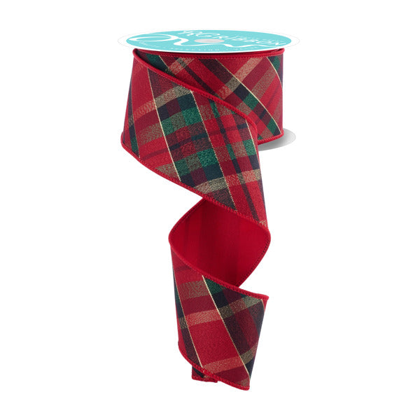 2.5"X10YD MET PLAID/DIAGONAL FUSED BACK RED/GRN/BURG/GOLD
