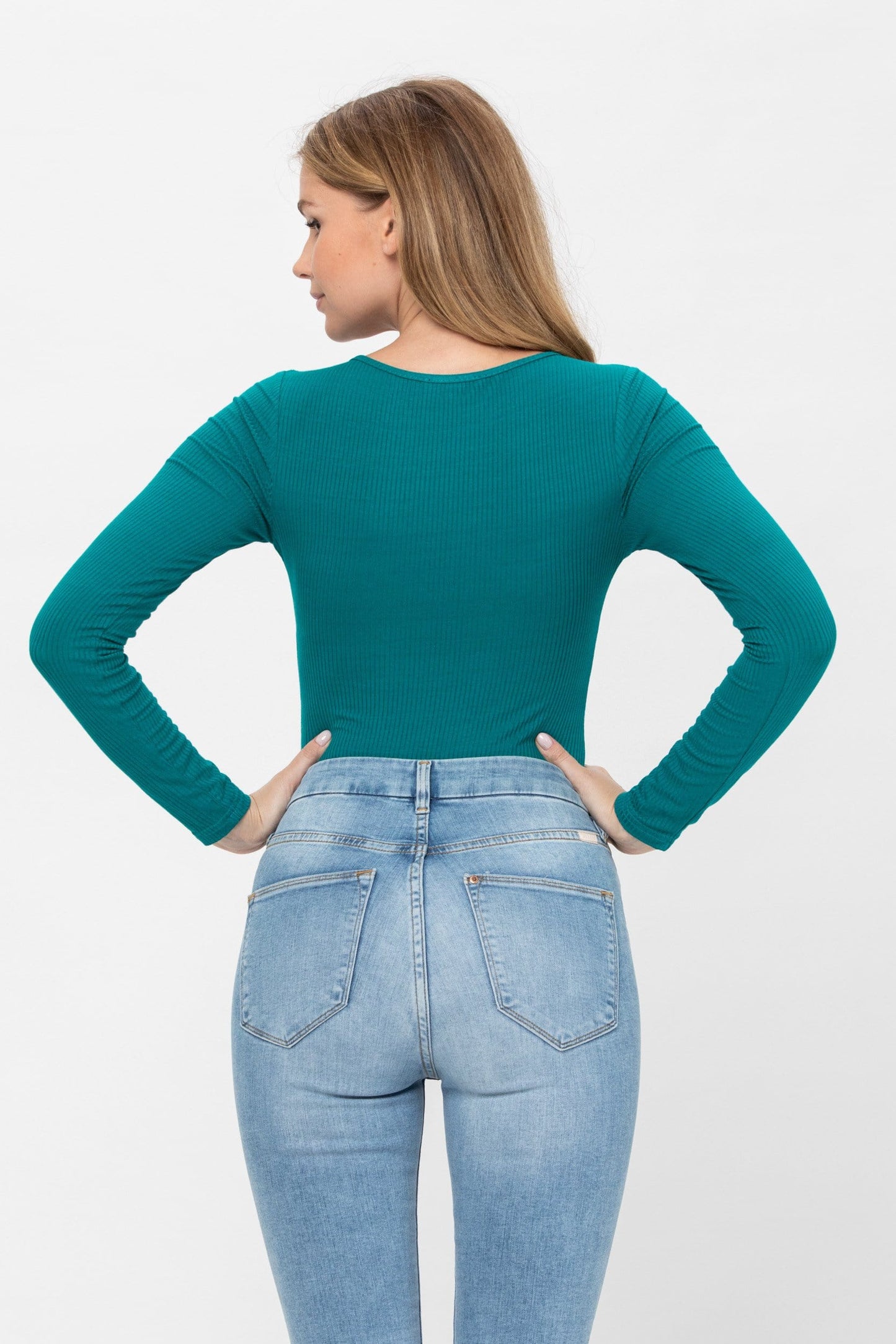 Long Sleeve Sexy Scoop Neck Tank Top Button Down Ribbed Bodysuits | Apparel | Kitchen + Metal