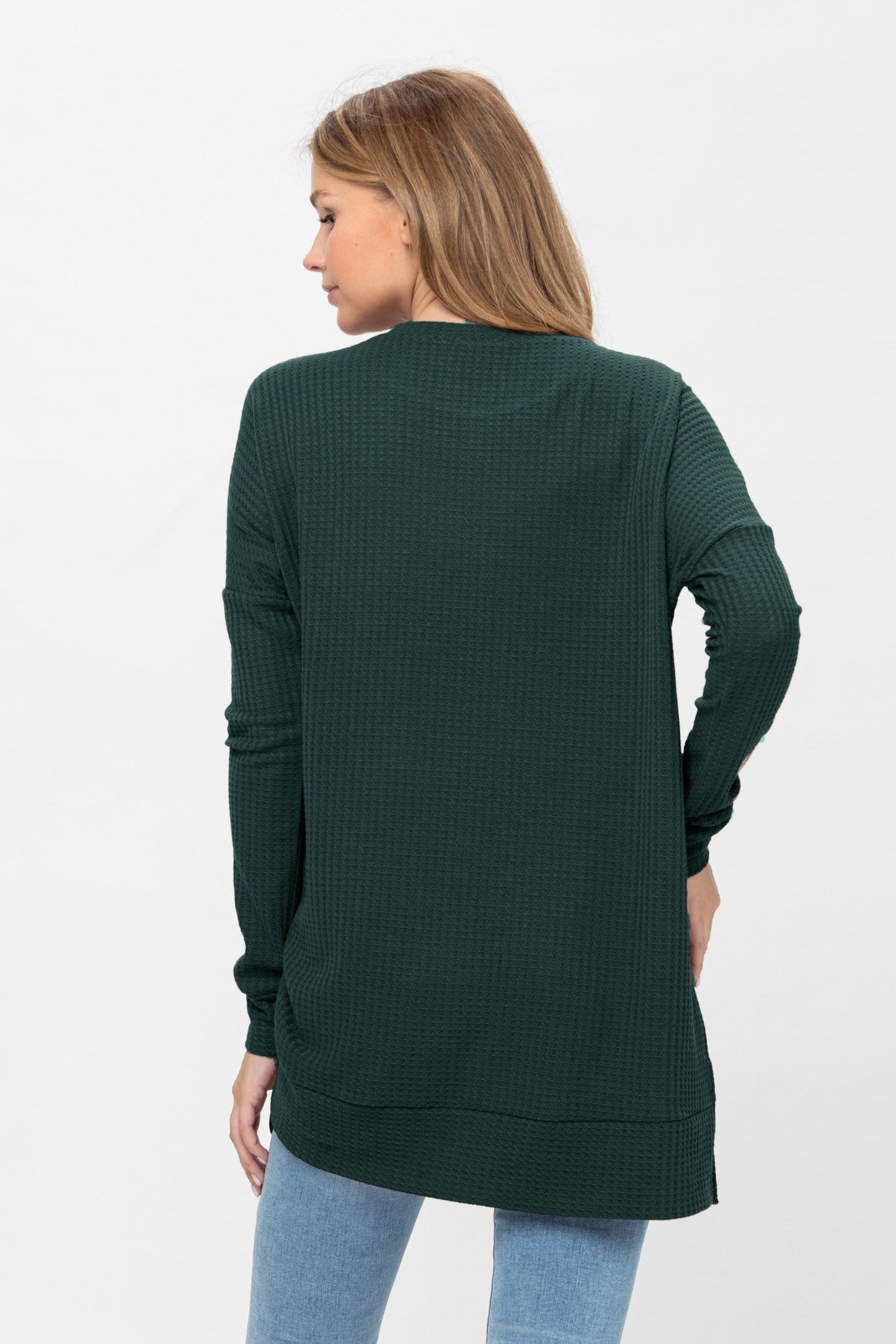 Long Sleeve Waffle Knit Sweater Round Neck Solid Color Pullover Dress | Apparel | Kitchen + Metal